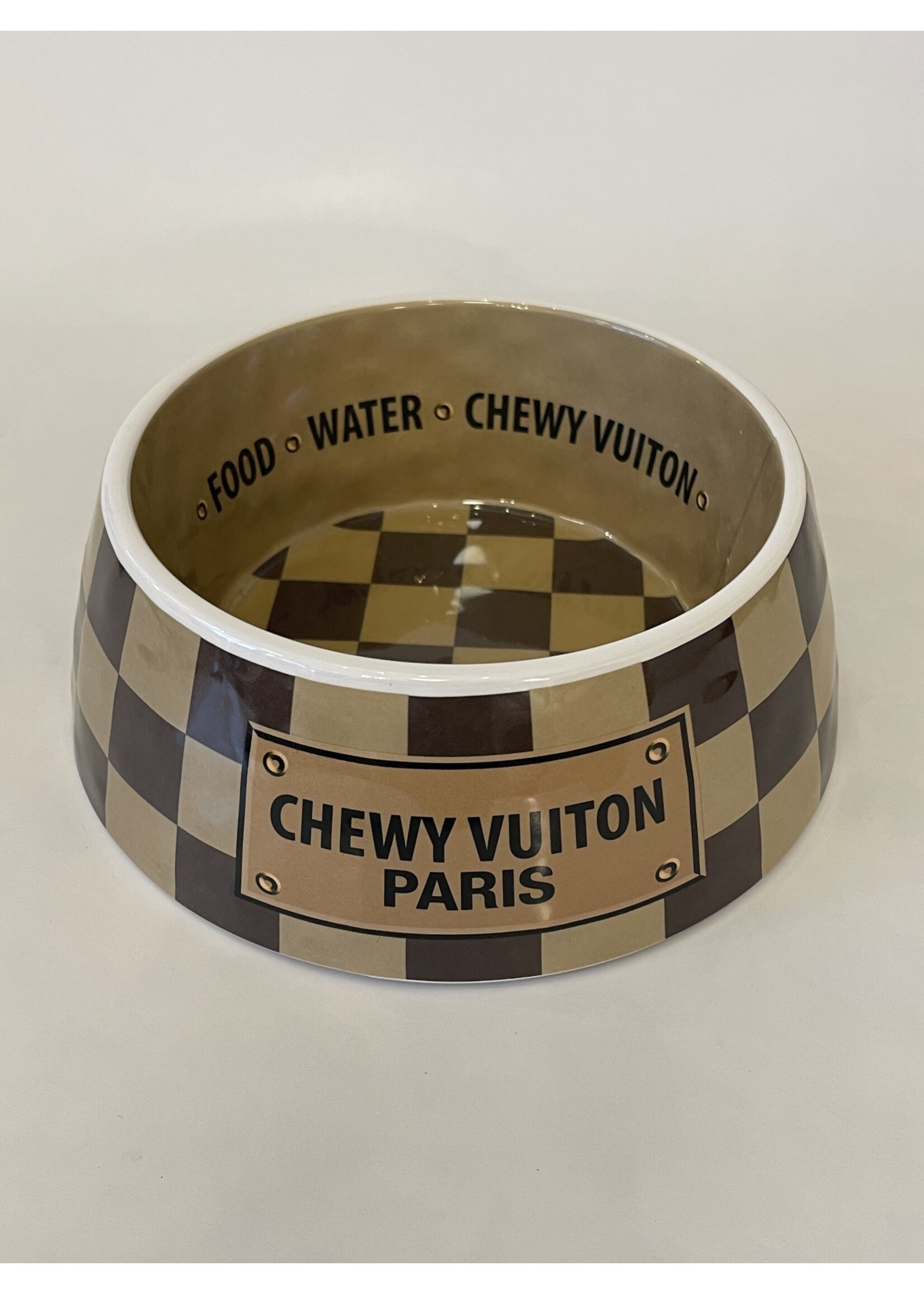 Haute Diggety Dog Checker Chewy Vuiton Bowl Medium
