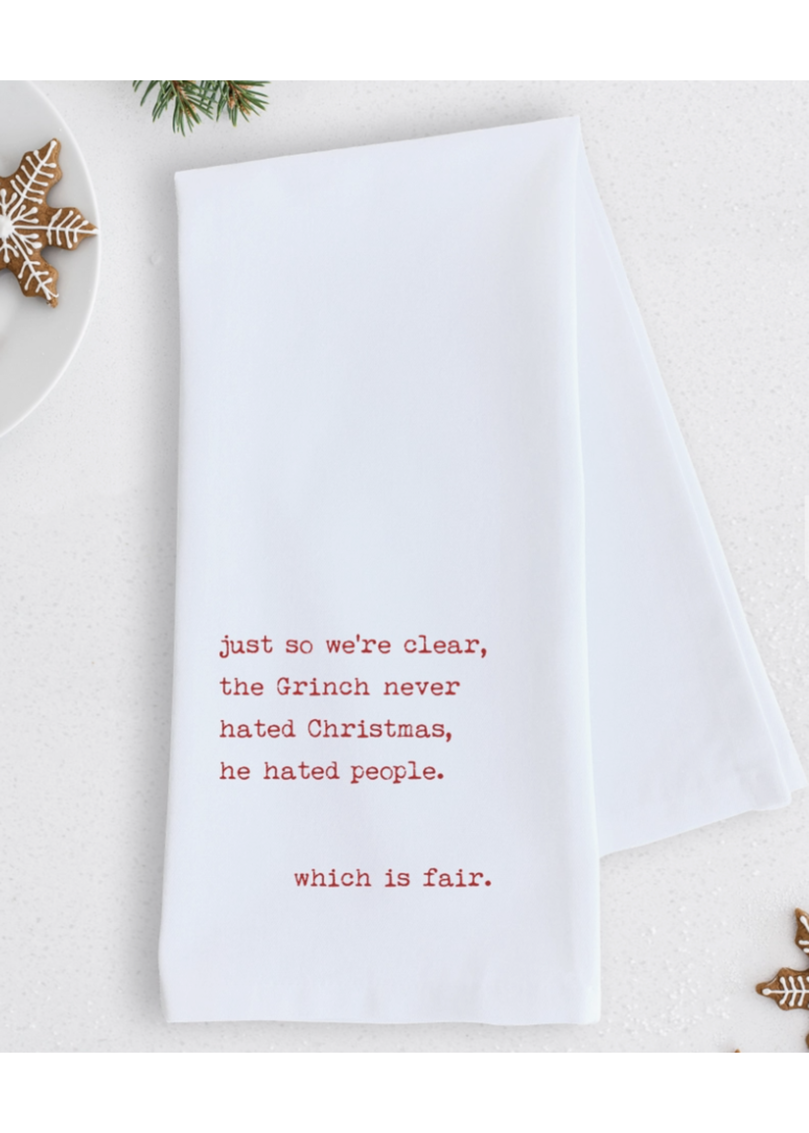 Dev D & Co. The Grinch Never Hated Christmas Tea Towel - Holiday Red