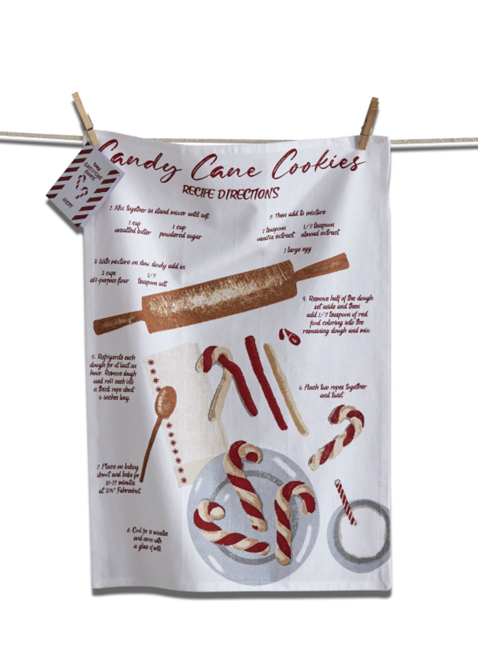 Design Home Candy Cane Cookies Recipe Dish /TeaTowel - White