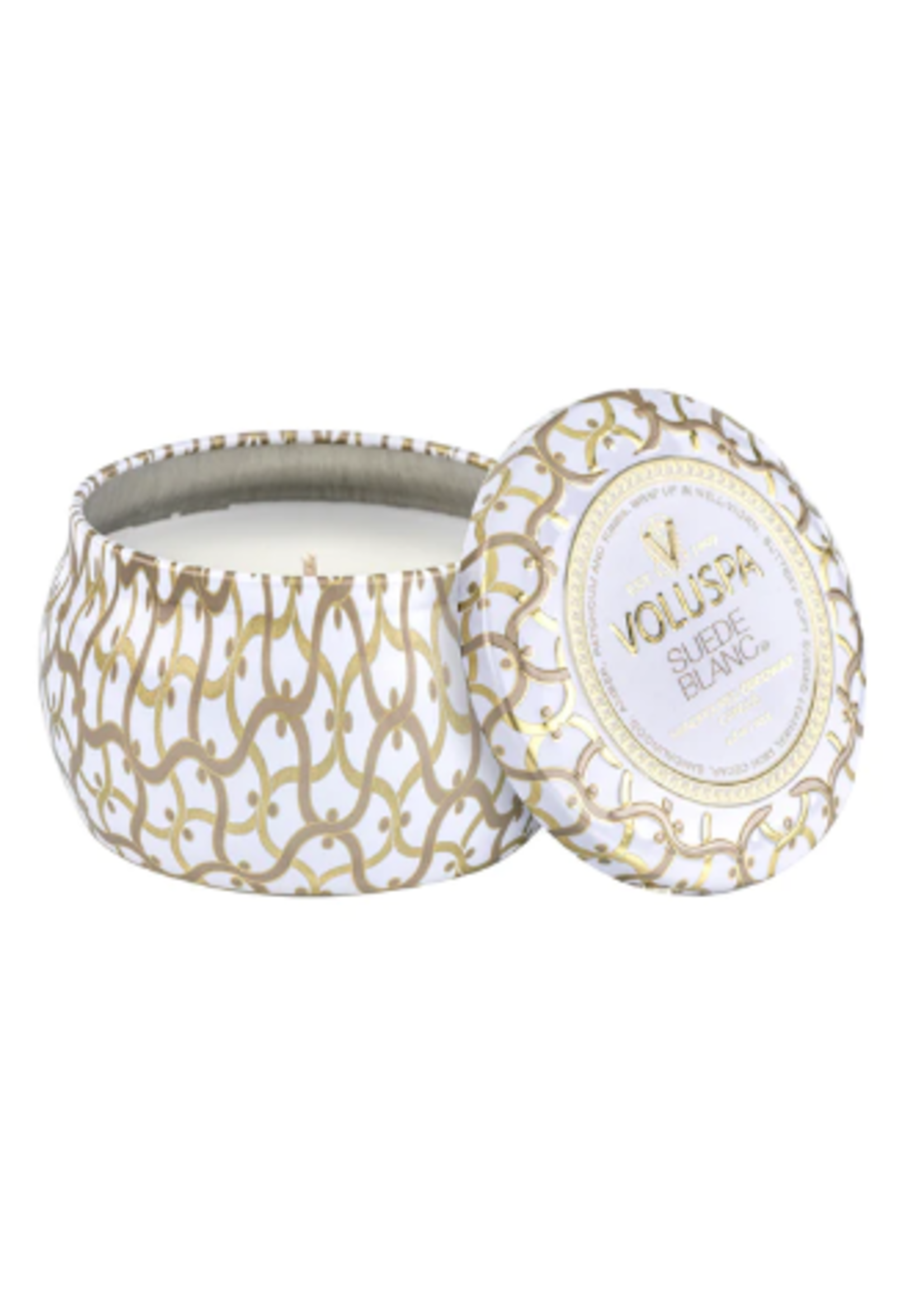 Voluspa Suede Blanc Mini Tin candle