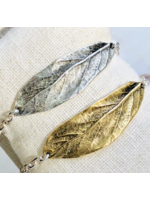 Howling Dog Artisan Jewellery Howling Dog Long Leaf Pewter Bracelet - Gold Plated Pewter