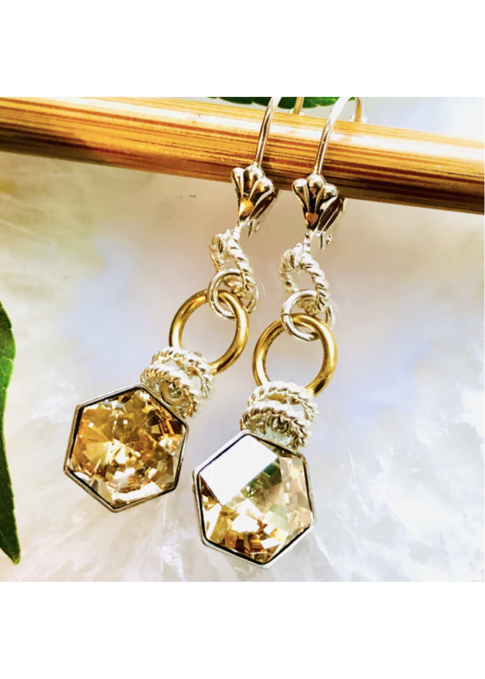 Howling Dog Artisan Jewellery Howling Dog Hex Crystal Earrings - Champagne