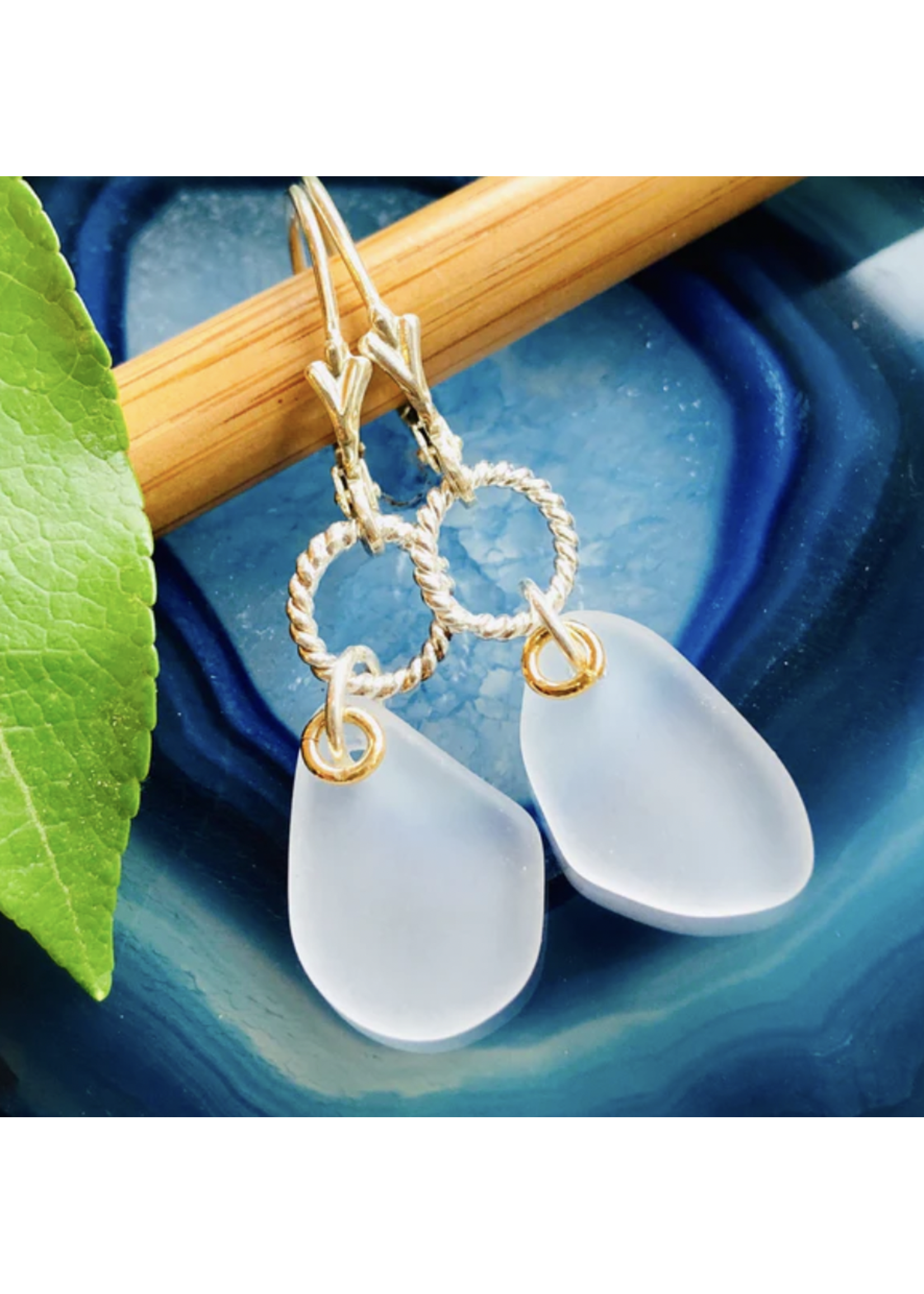 Howling Dog Artisan Jewellery Howling Dog Single Pebble Seaglass Earrings - White