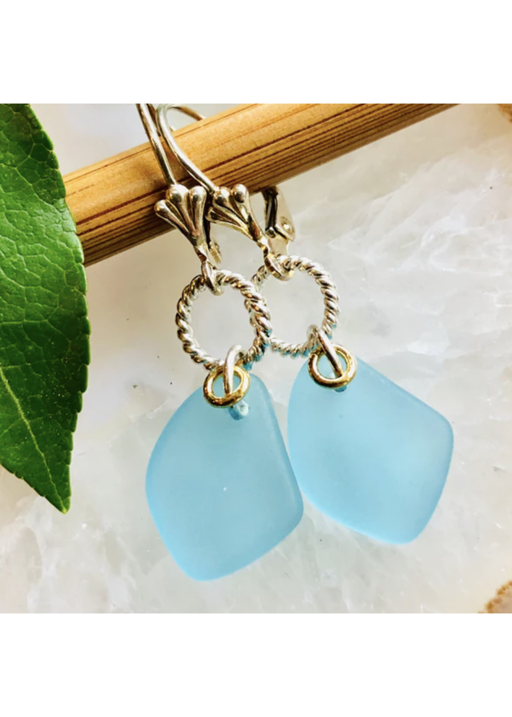 Howling Dog Artisan Jewellery Howling Dog Single Pebble Seaglass Earrings - Turquoise