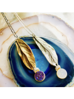 Howling Dog Artisan Jewellery Howling Dog Isobel Long Leaf Pendant - Gold Leaf/Oxidized Chain/Moonstone