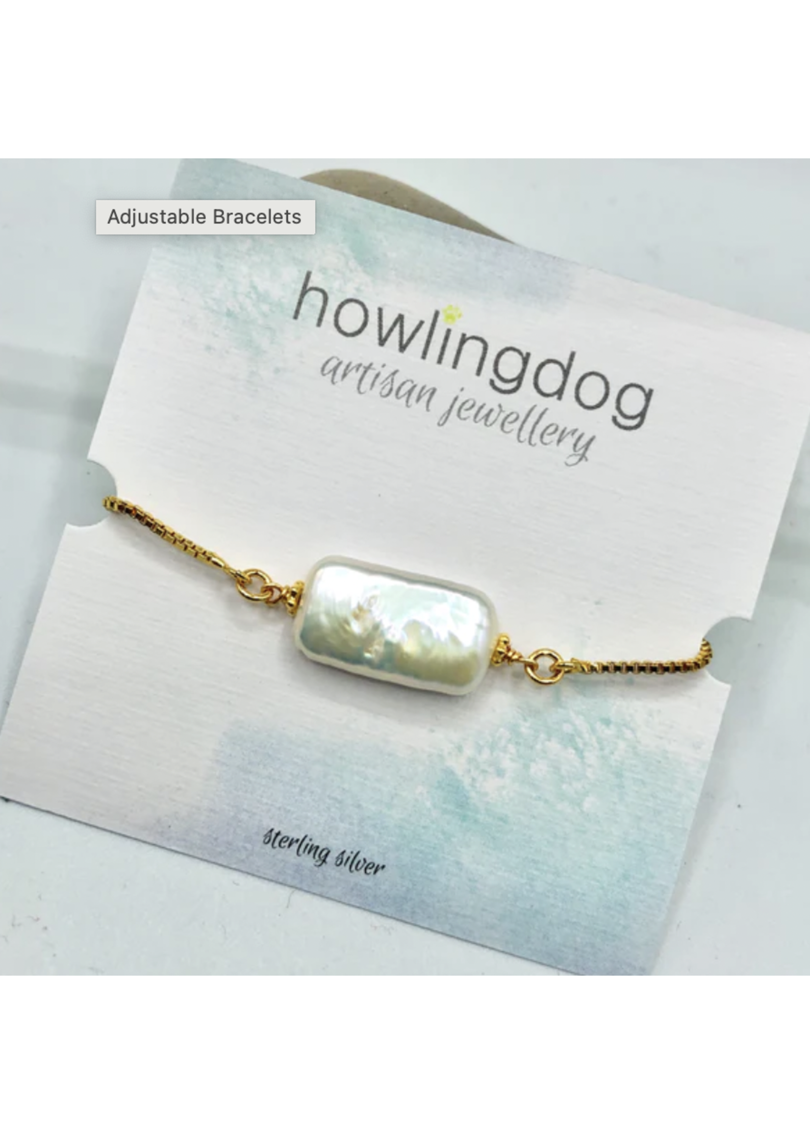 Howling Dog Artisan Jewellery Howling Dog Adjustable Bracelet - Rectangular/square Freshwater Pearl