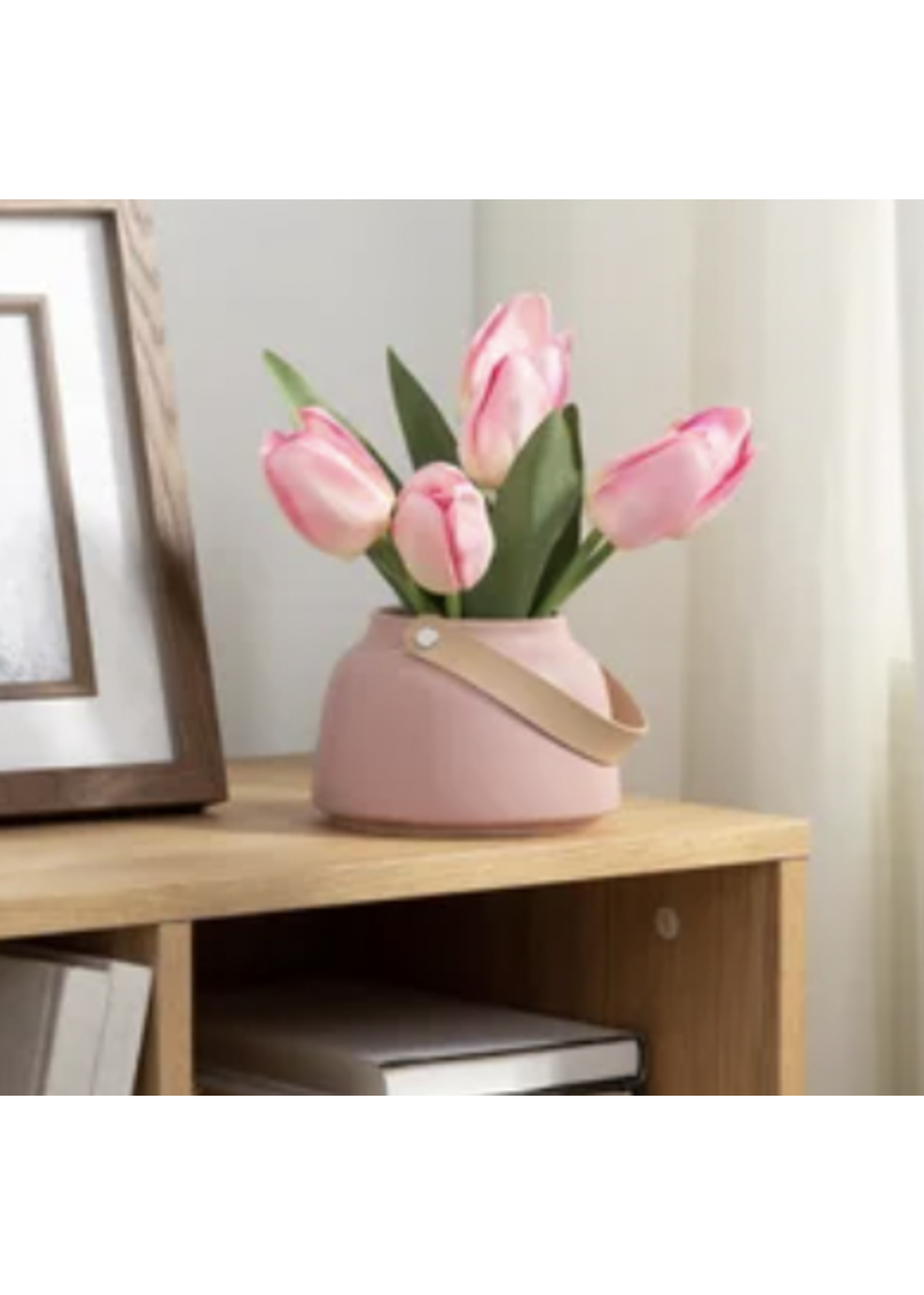 Torre & Tagus Lido Matte Pink Ceramic 3.5H" Vase w/ Faux Leather Handle