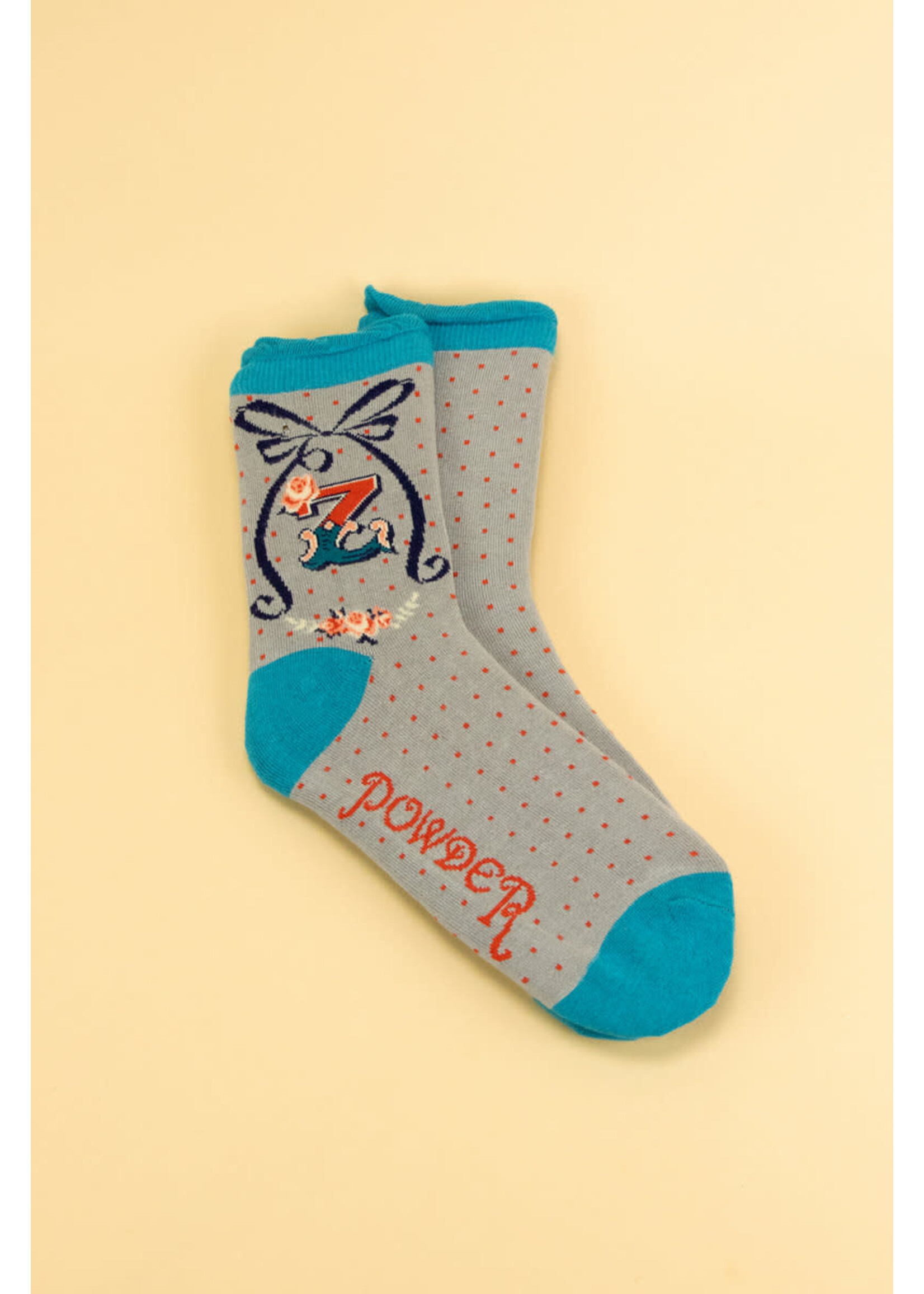 Powder UK Powder Alphabet Letter Socks  A-Z Pack - Ladies Bamboo Monogrammed Ankle Sock
