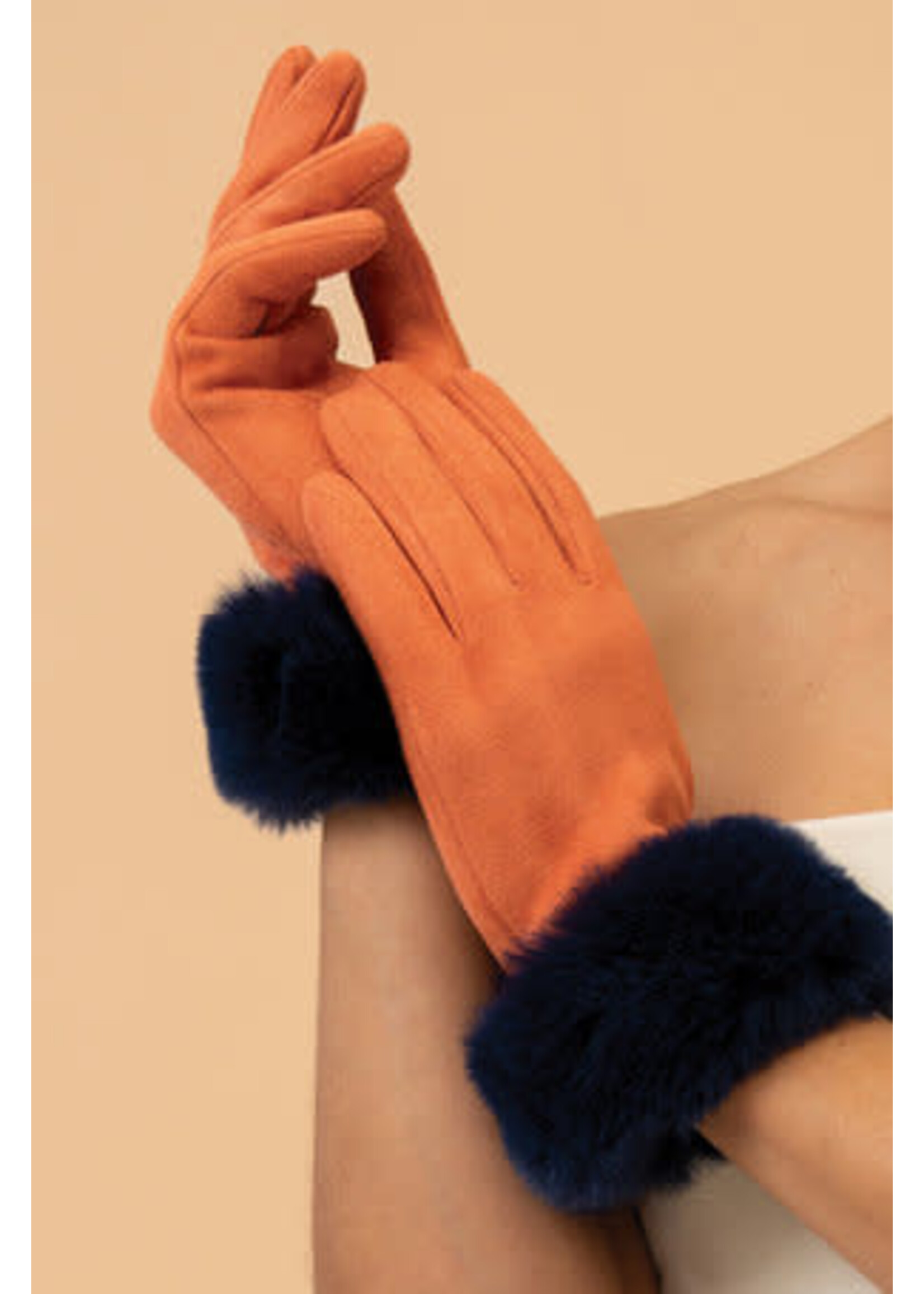 Powder UK Powder Bettina Sueded Gloves - Tangerine/Navy