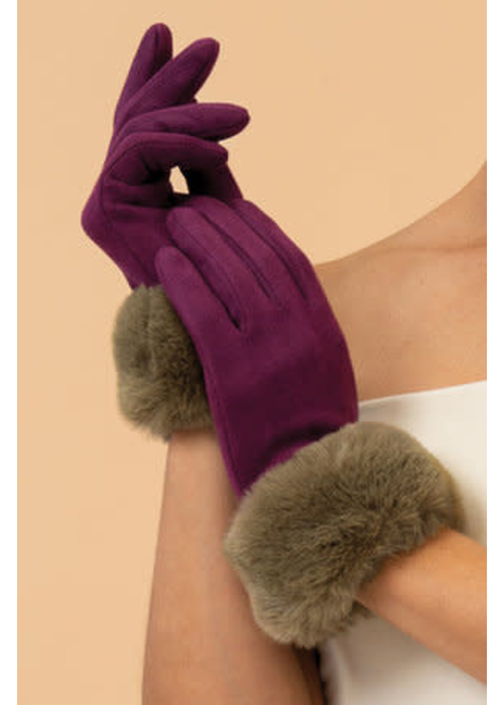 Powder UK Powder Bettina Sueded & Fur Gloves - Damson/Olive