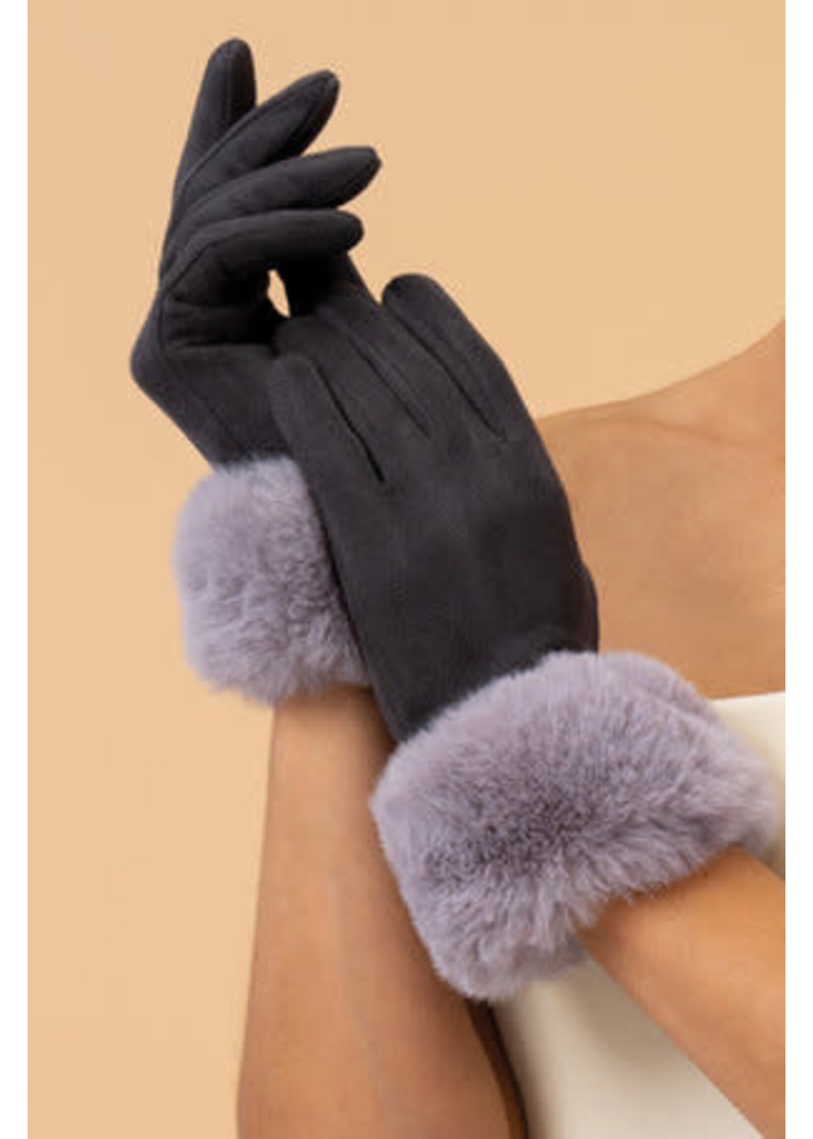 Powder UK Powder Bettina Sueded & Fur Gloves - Slate/Mist