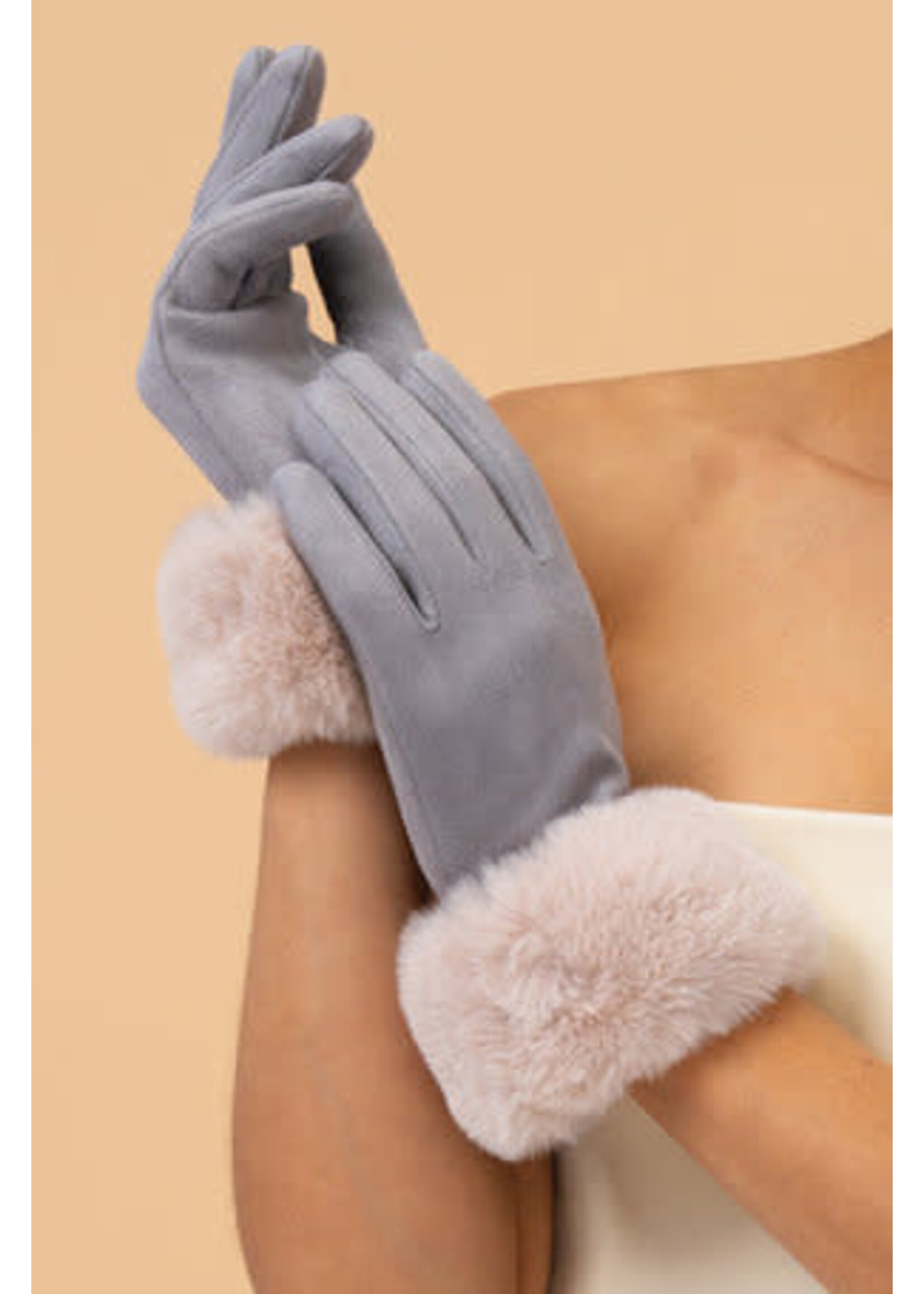 Powder Bettina Sueded & Fur Gloves -  Mist/Vanilla