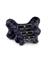 Haute Diggety Dog Black Check  Chewy Vuitton Bone Toy - Lg.