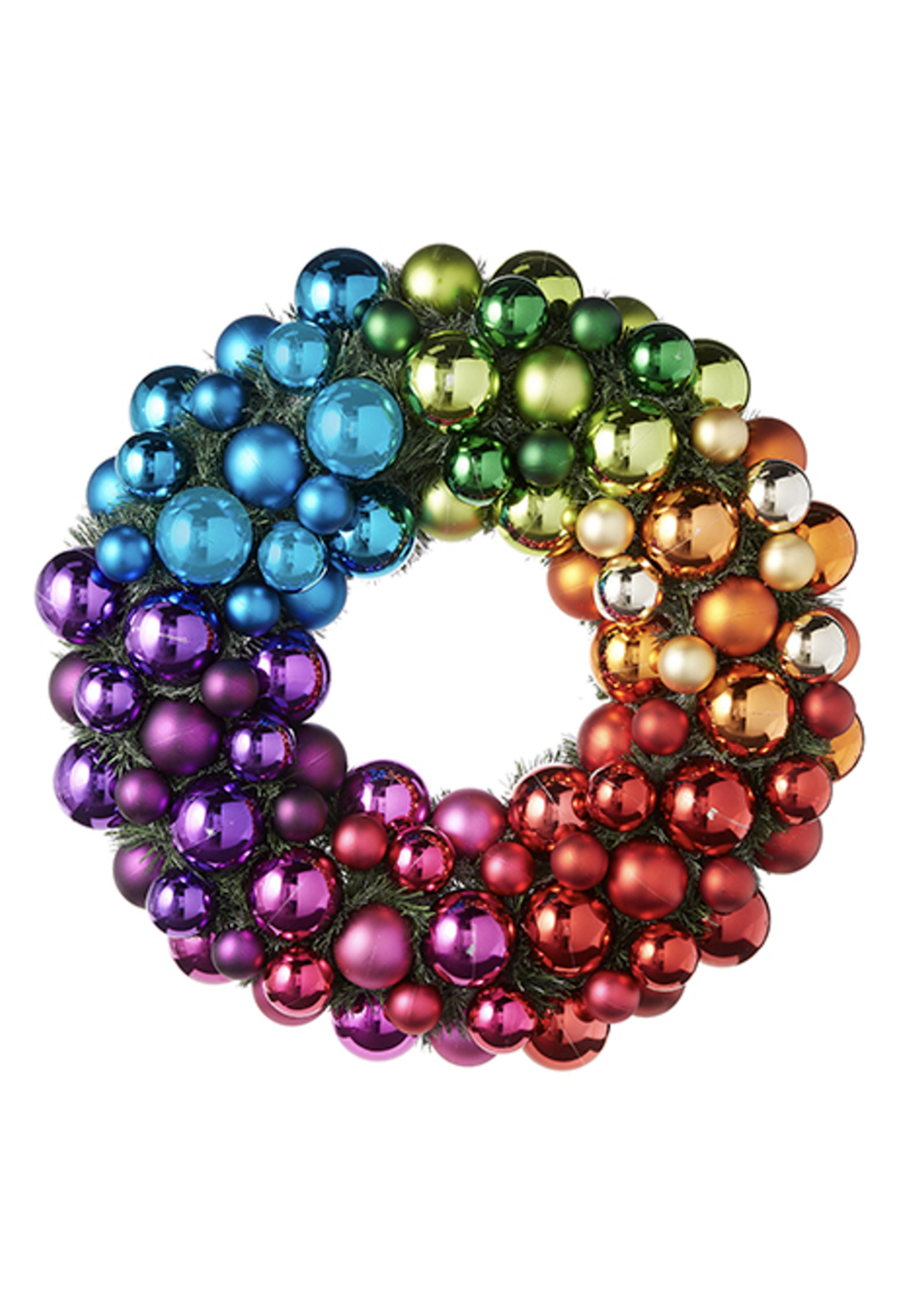 Razz Imports Rainbow Shiny Ball Ornament Wreath 22.5"