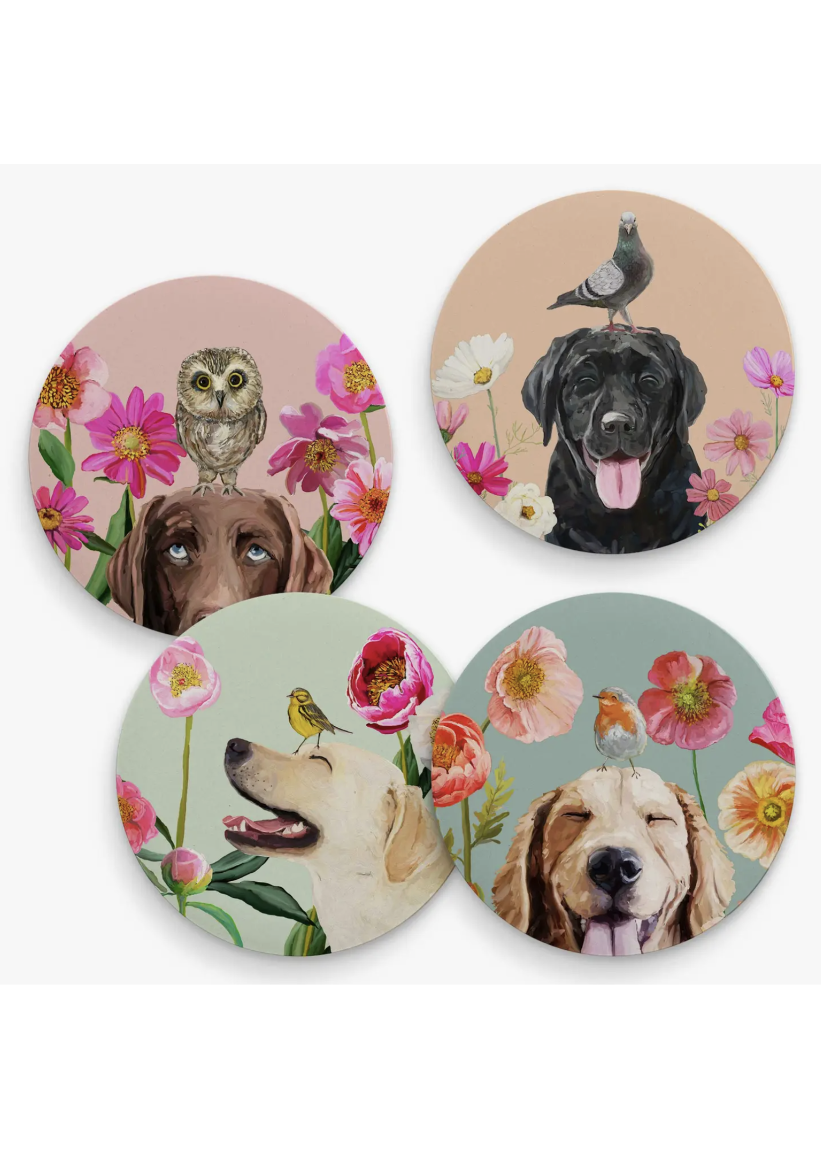 Greenbox Art Greenbox Ceramic Coasters - Dogs and Birds - mixed