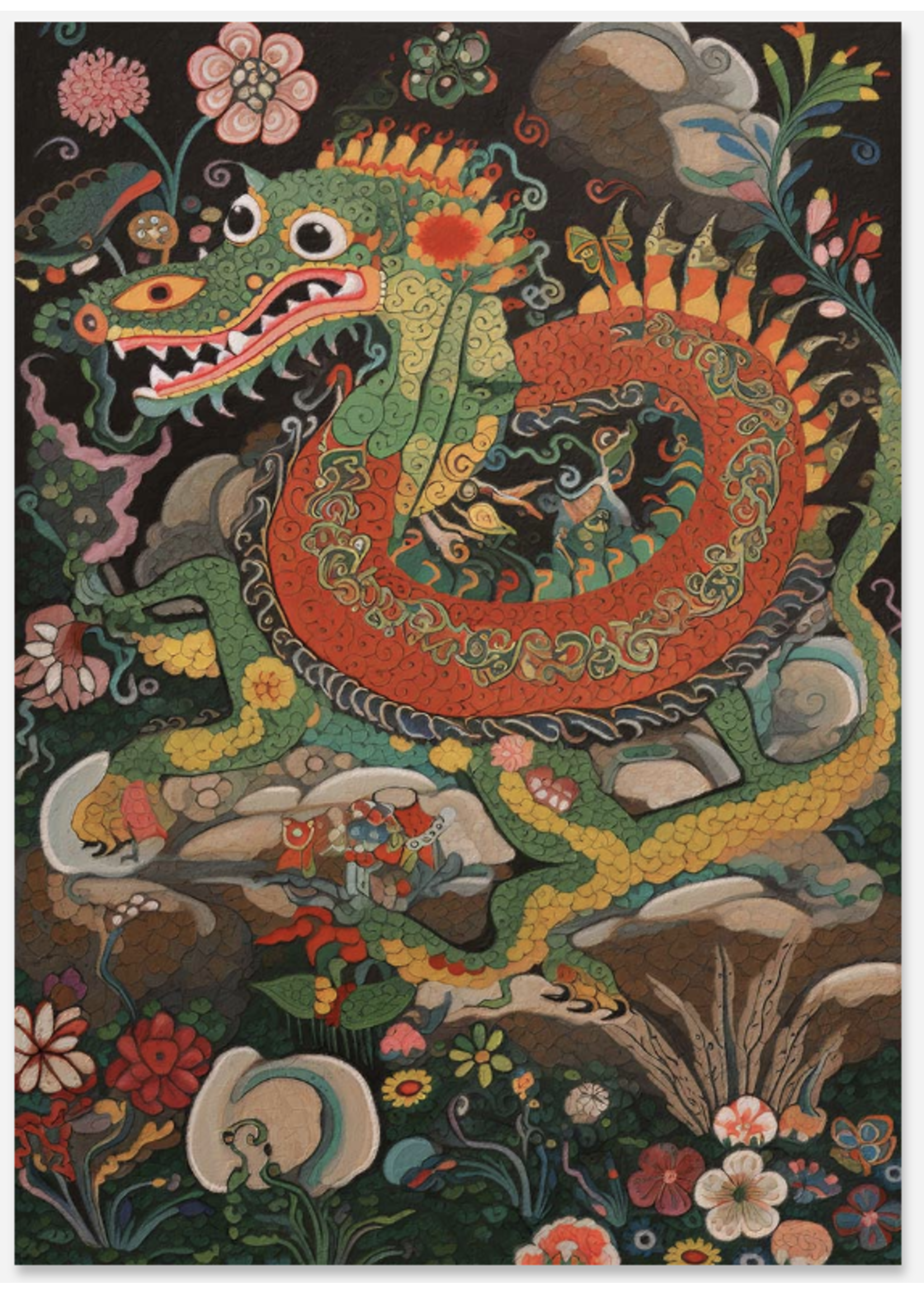 Ink & Drop Folk Art Vintage Dragon Print 20 x 28