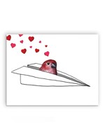 Mincing Mockingbird Valentine Bird in Airplane card