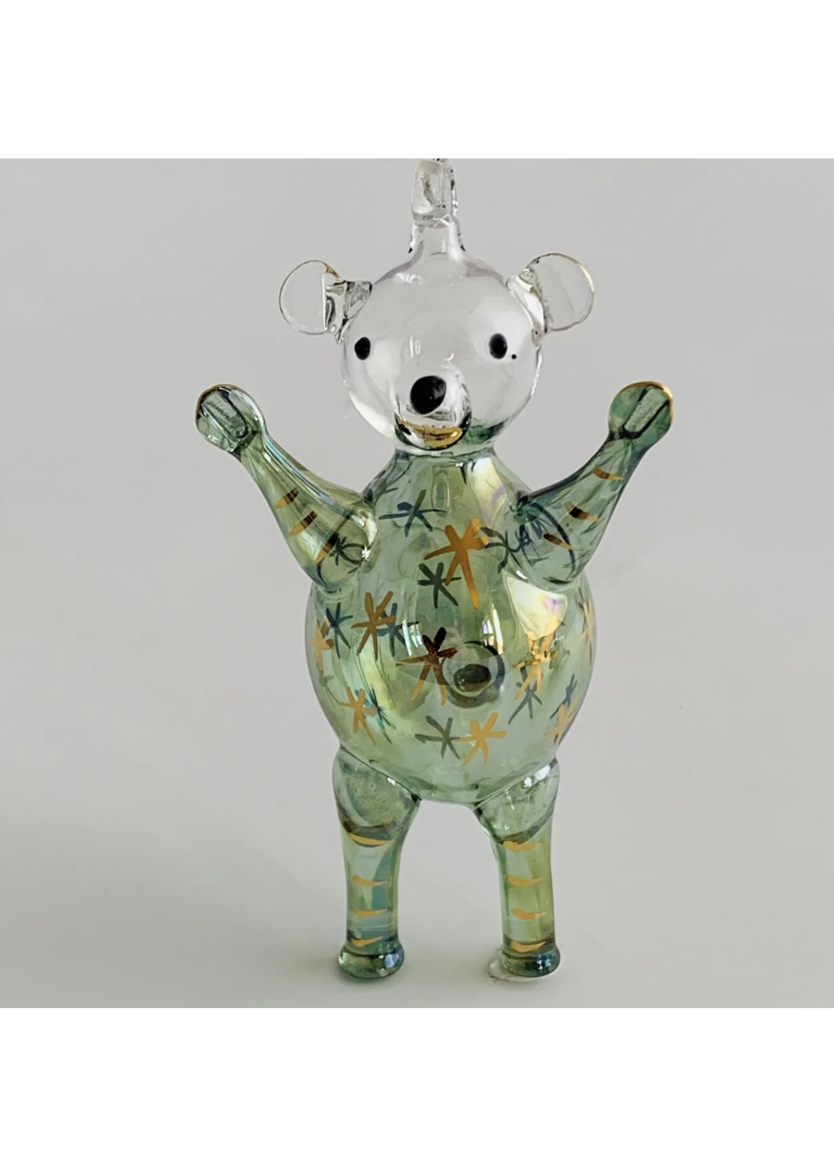 Dandarah Blown Glass Ornament - Bear Green