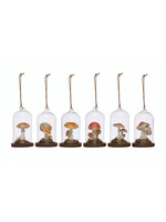 Creative Co-Op Resin Mushroom in Glass Cloche Ornament 4.5H  (Sold individually)