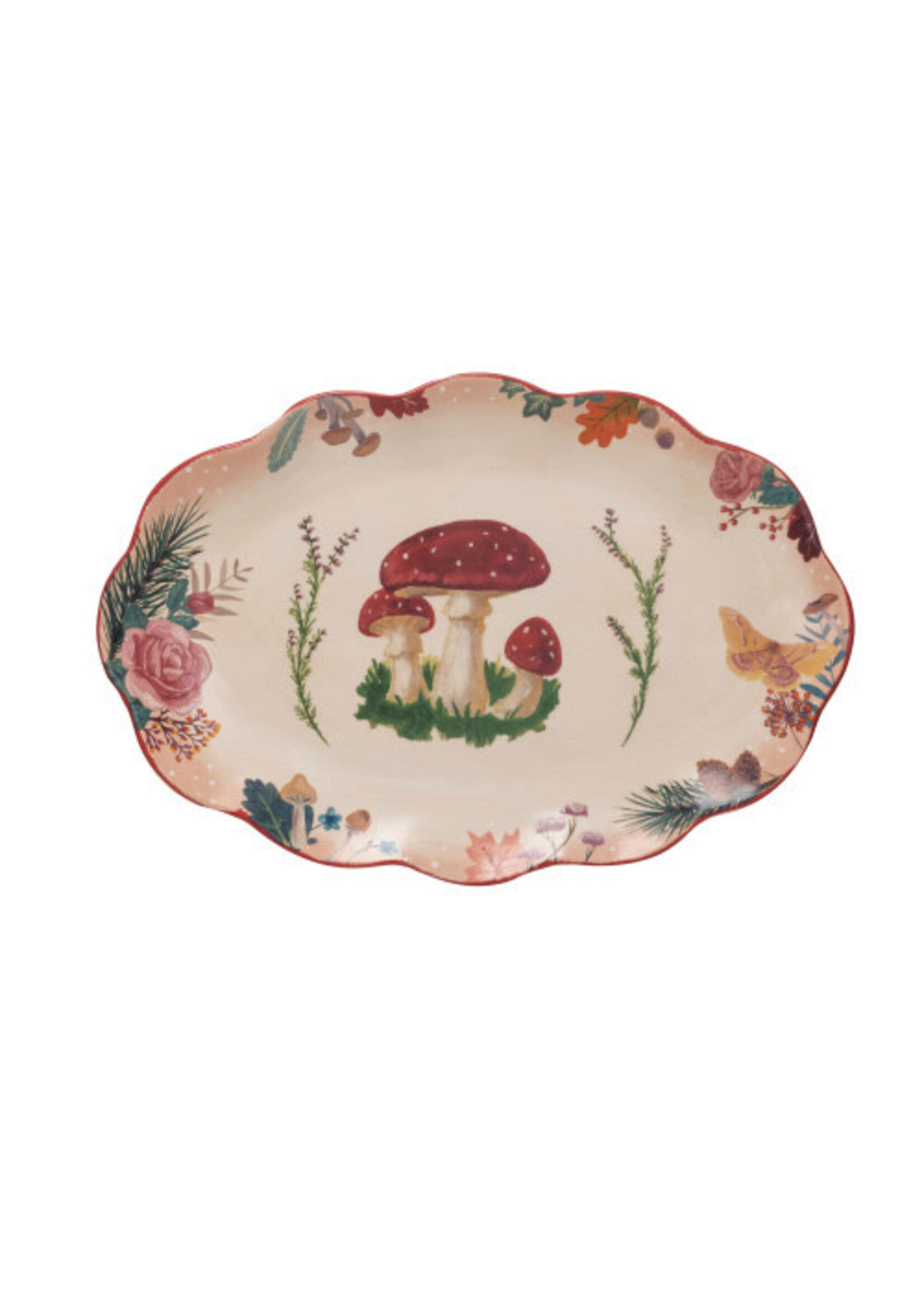Creative Co-Op Woodland Flora (Mushroom)  Ceramic Platter  (14Lx 9.5W)