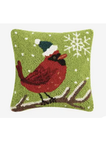 Peking Handicraft Cardinal With Snowflake Hook Pillow