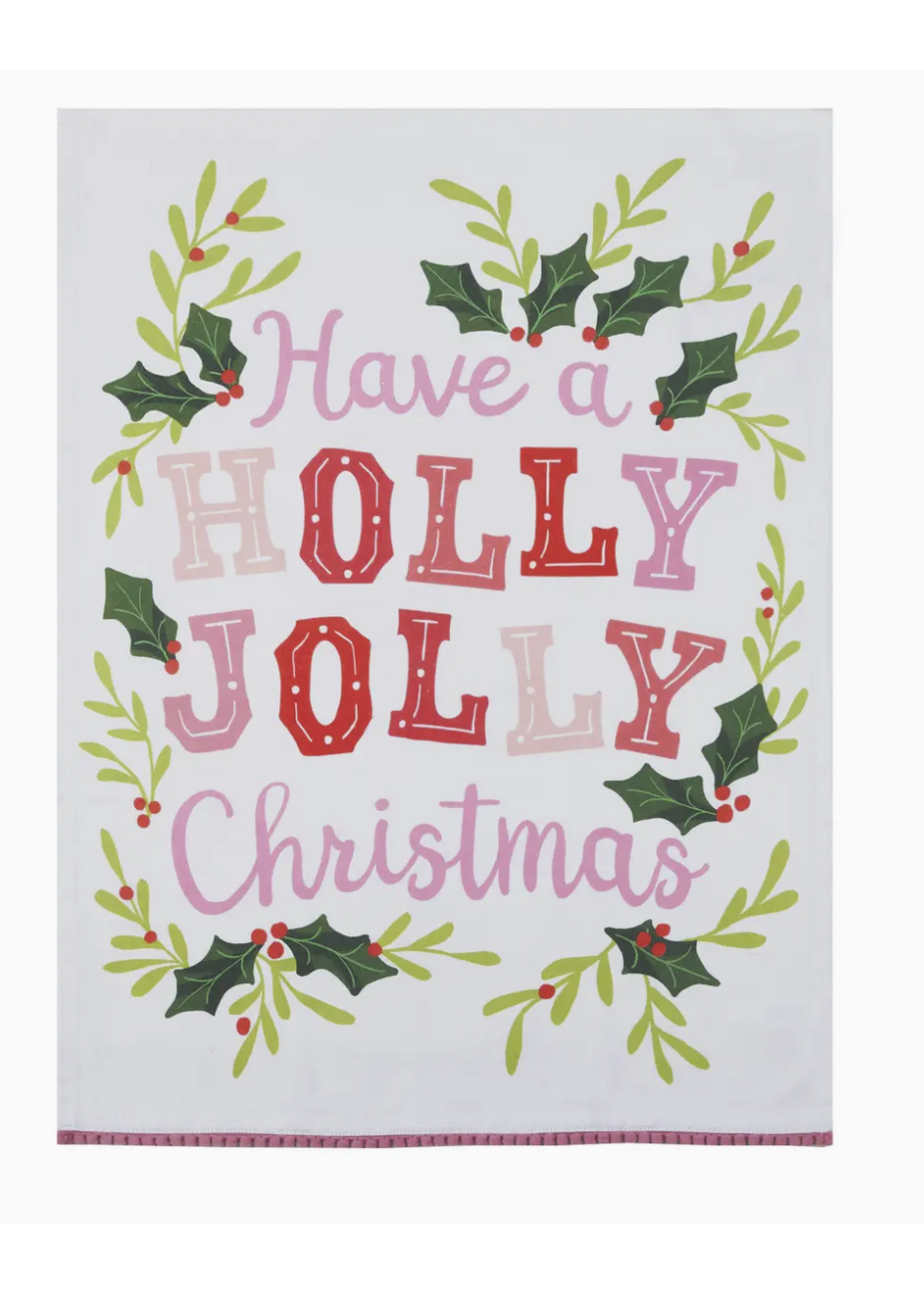 Peking Handicraft Holly Jolly Pompom Tea Towel