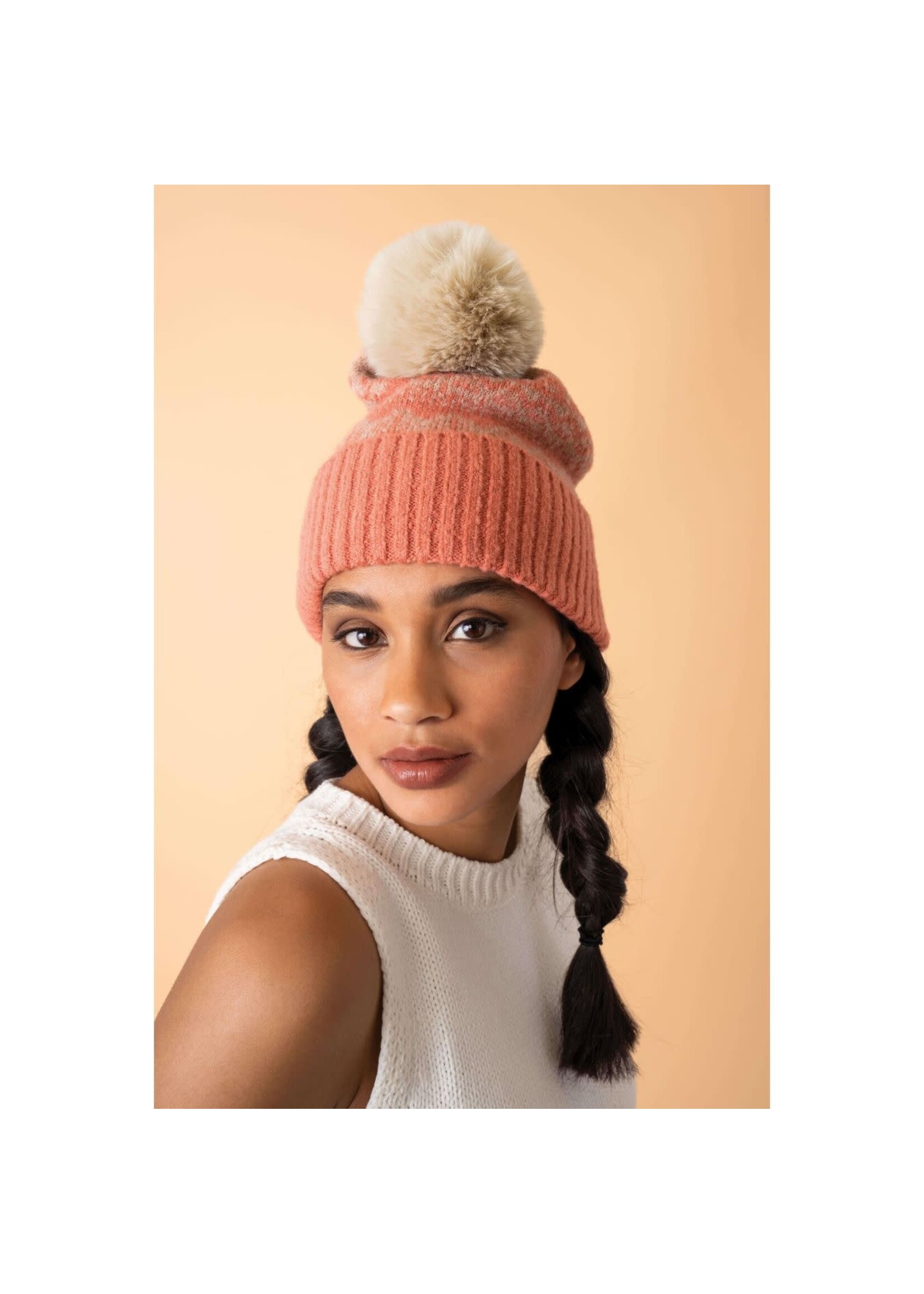 Powder UK Powder Thora Bobble Hat - Coral/Taupe