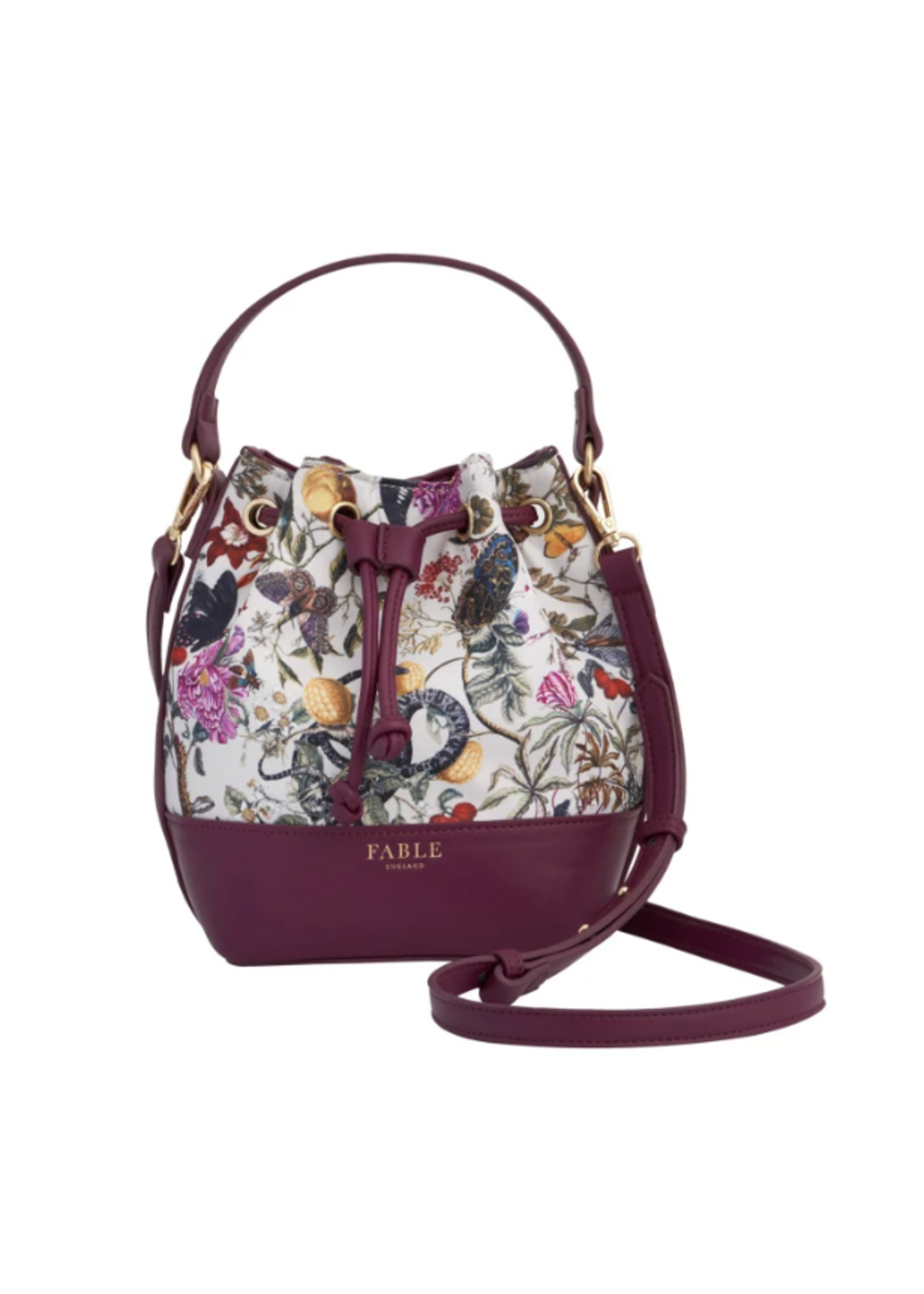 Fable England Fable Floral Engravings Plum Bucket Bag