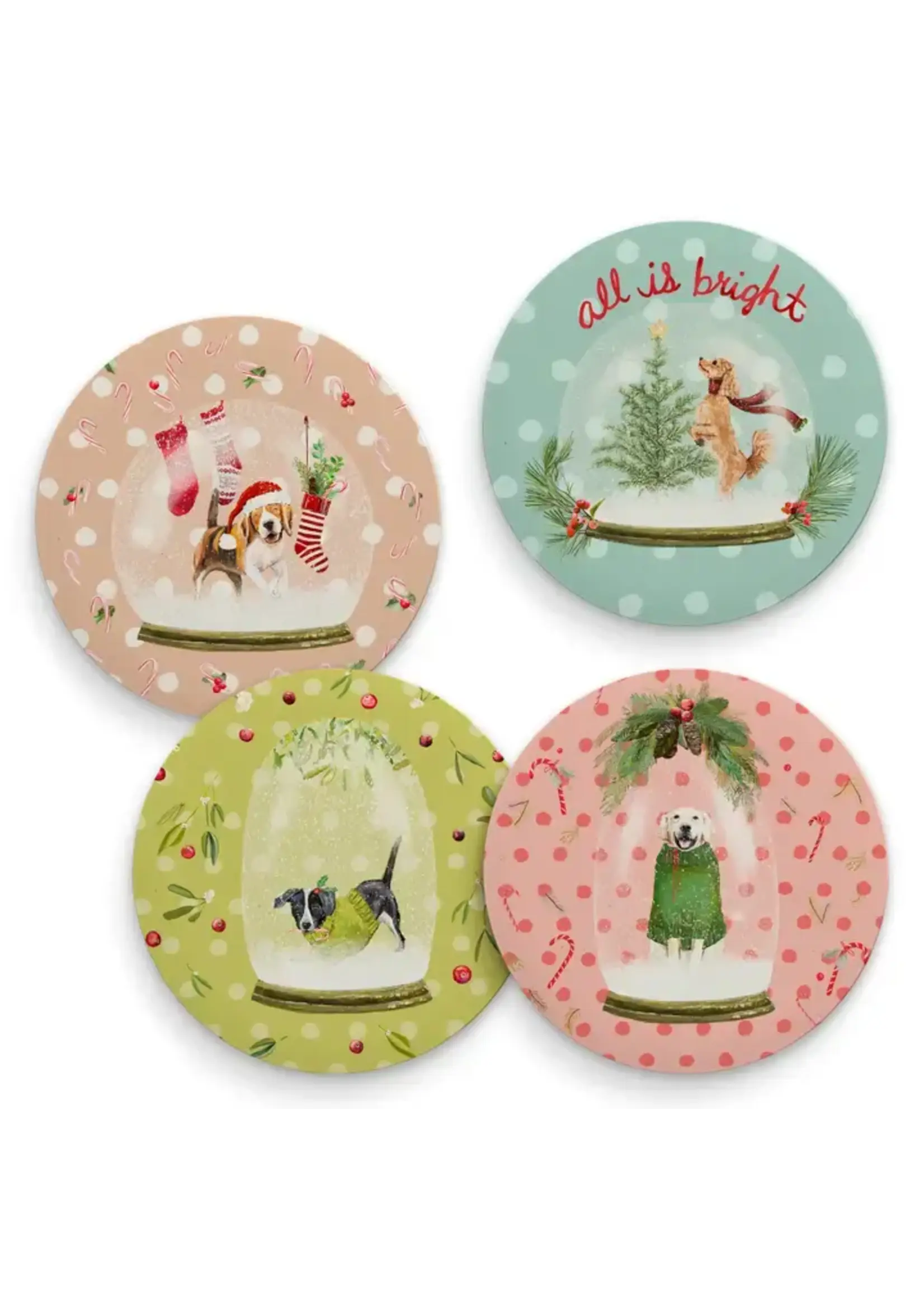 Greenbox Art Snow Globe Dogs - Set of 4 Coasters