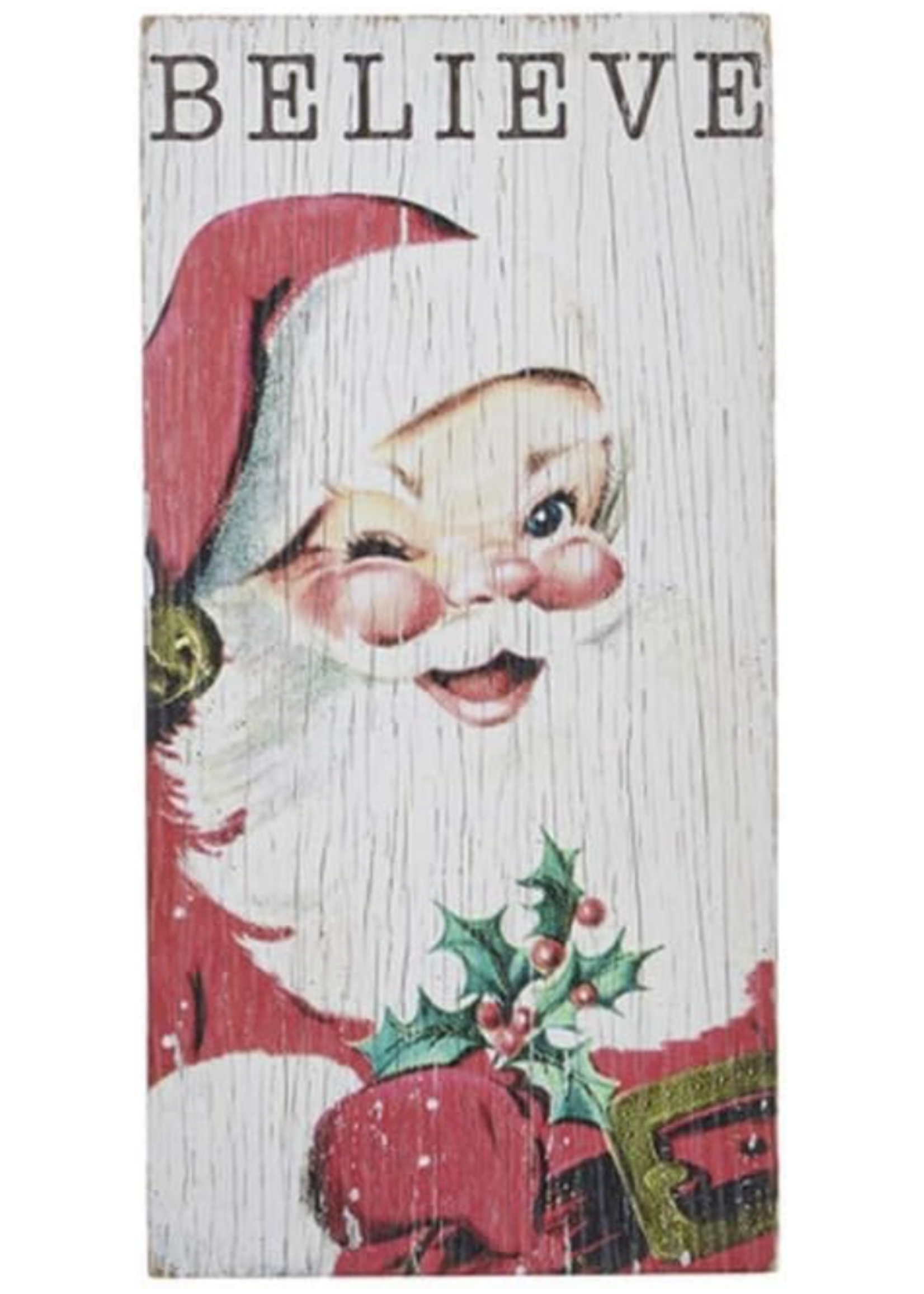 Razz Imports BELIEVE - textured Santa Wood wall art