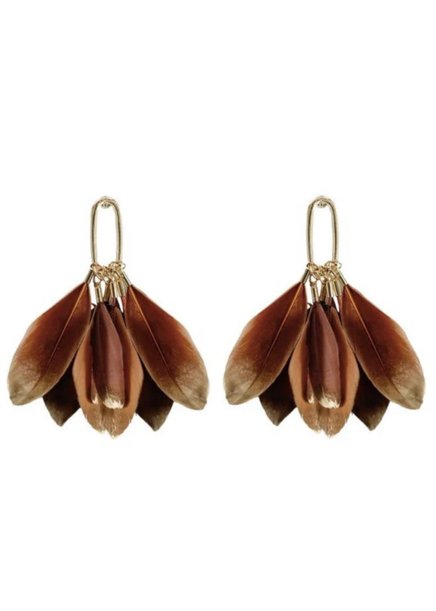 St, Armands of Sarasota Caramel & Gold dipped Feather Tassel earrings