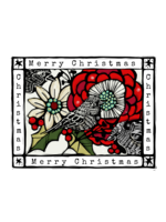 Newfolk & Cabin Merry Christmas -3 Birds  Folkstyle Holiday Card