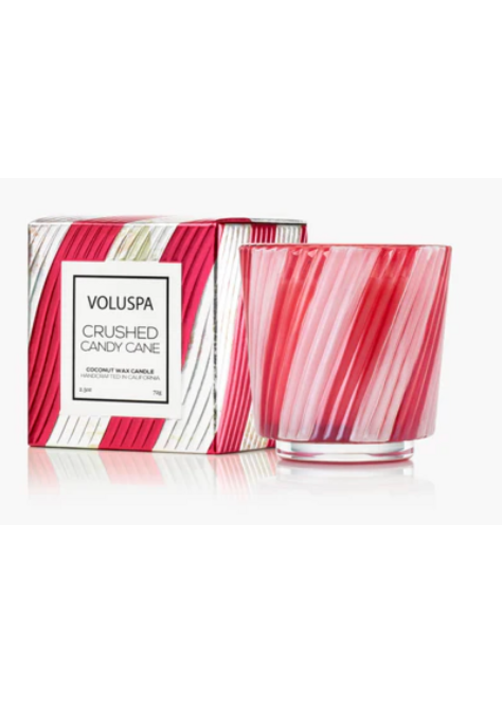 Voluspa Crushed Candy Cane boxed pedestal candle