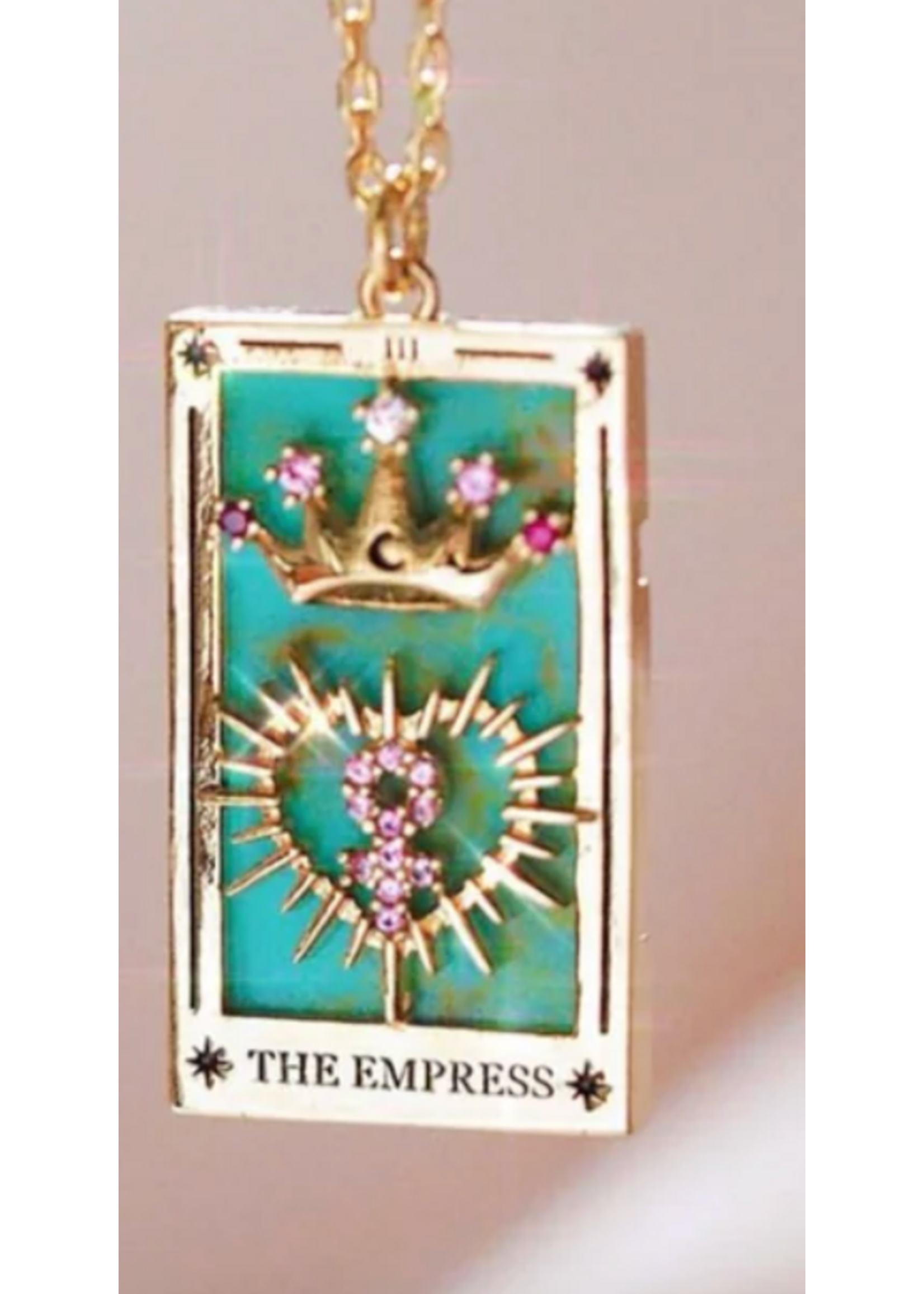 HoopLa Tarot Card Necklace - The Empress - Enamel & 14K plated