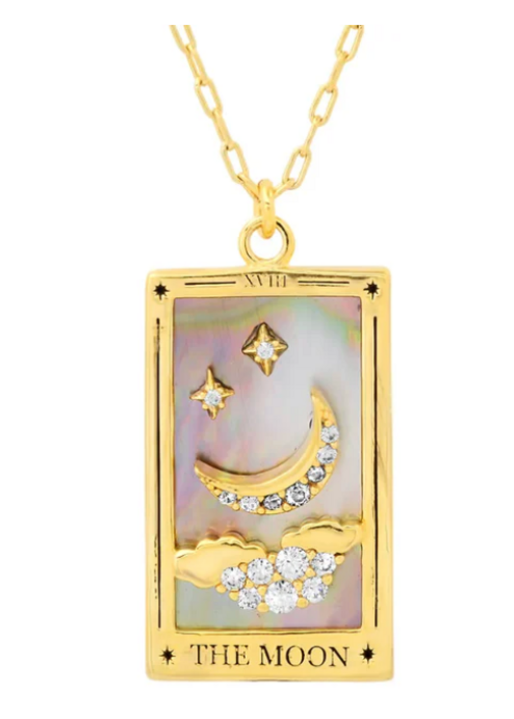 HoopLa Tarot Card Necklace - The Moon - Enamel & 14K plated