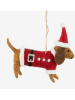 Silver Tree Holiday Weiner Dog Santa  felt ornament