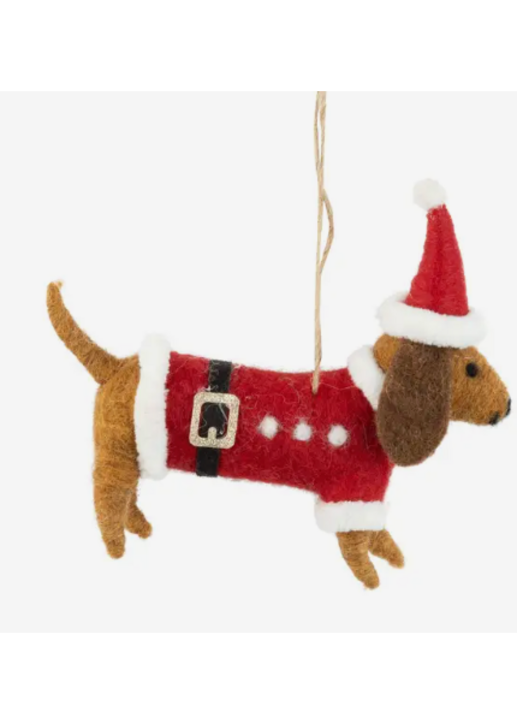 Silver Tree Holiday Weiner Dog Santa  felt ornament
