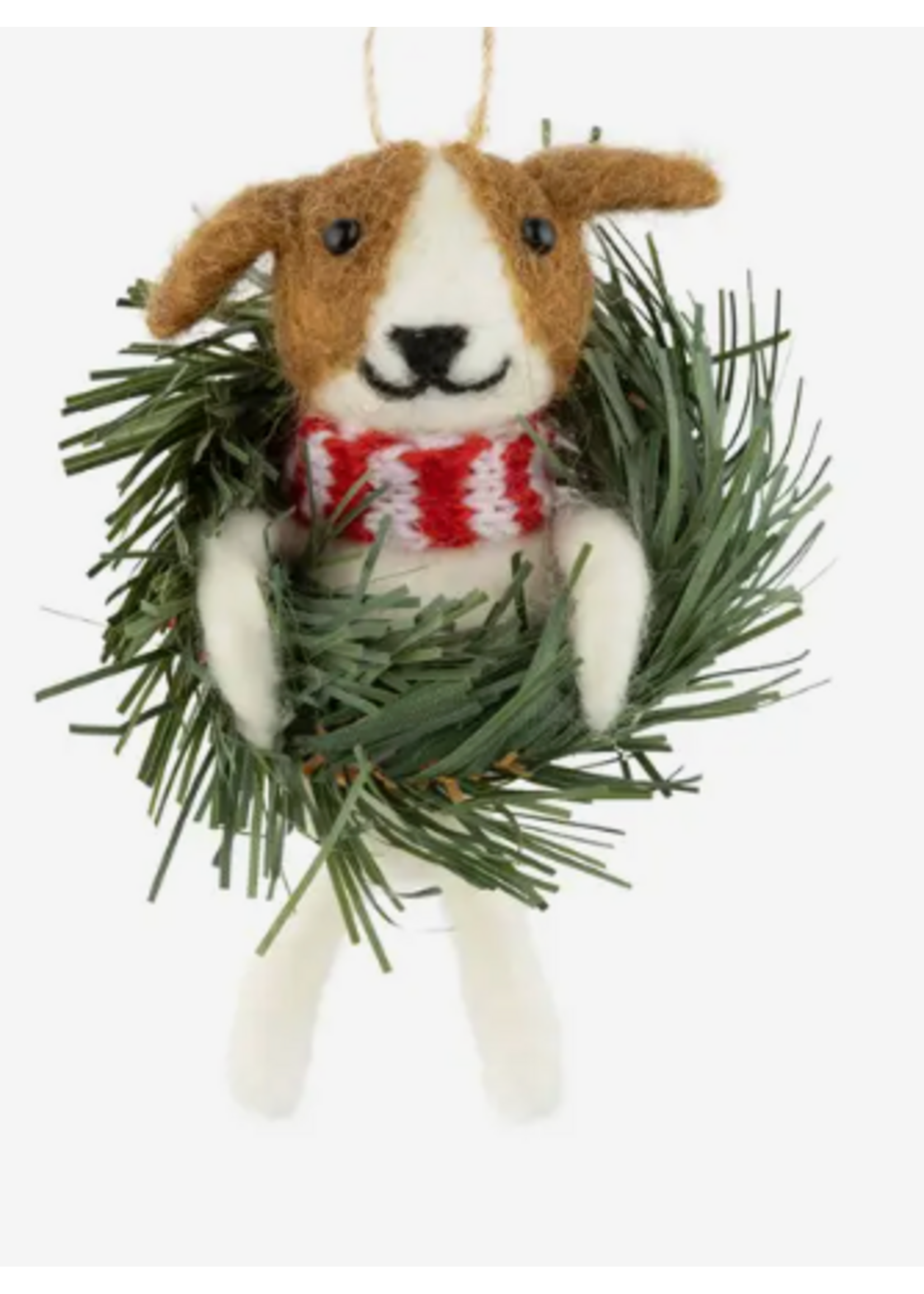 Silver Tree Holiday Felt dog with wreath ornament