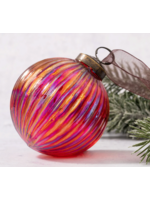 Bollywood 4" Red Rainbow Glass Ribbed Ball Ornament - extra large