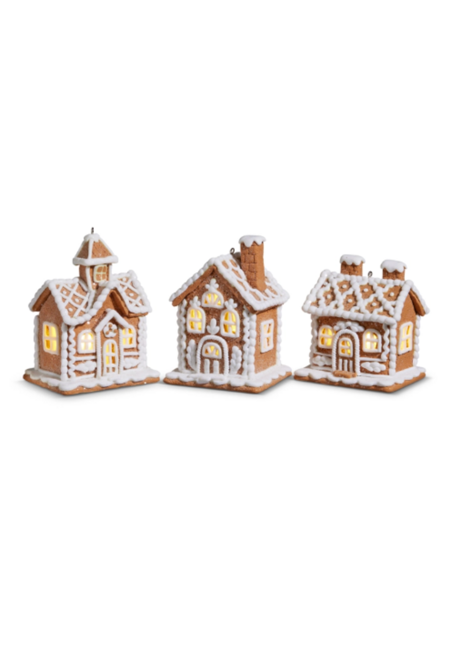 Razz Imports 4.25" Lighted Gingerbread House ornament - small size (white/ginger)