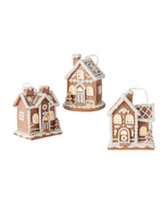 Razz Imports 5" Lighted Gingerbread House ornament -  mid size (white/ginger)