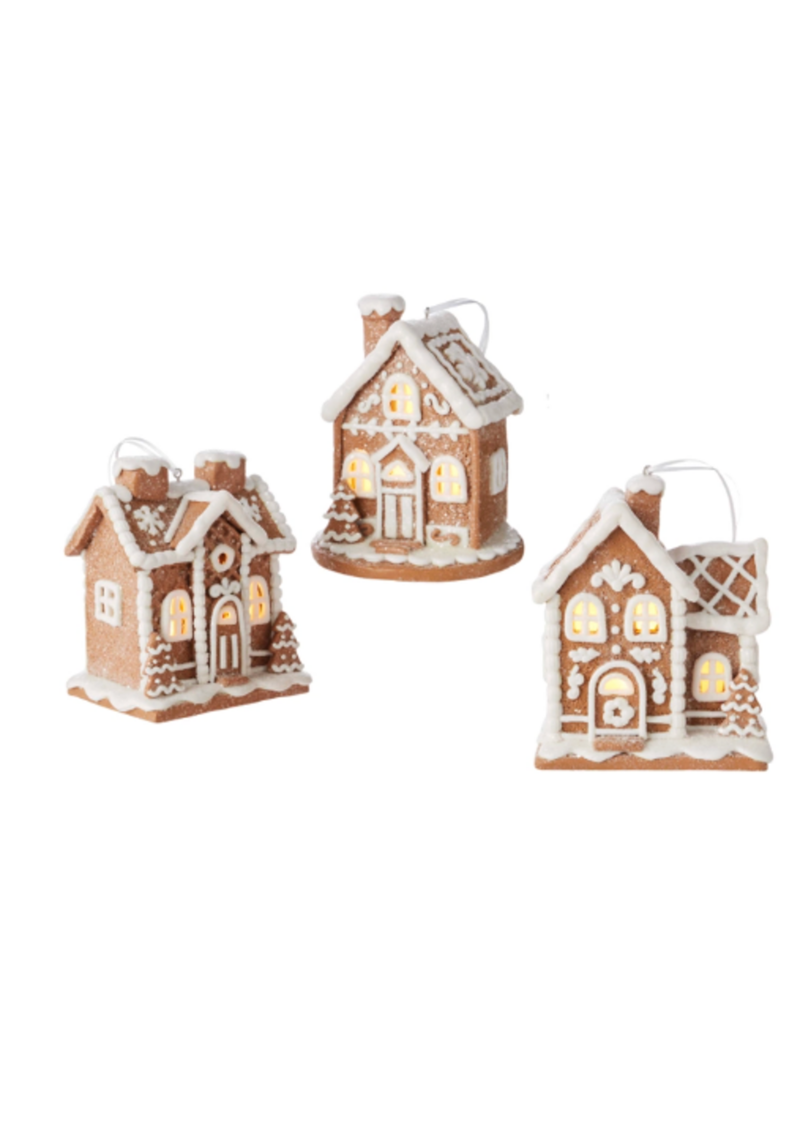 Razz Imports 5" Lighted Gingerbread House ornament -  mid size (white/ginger)