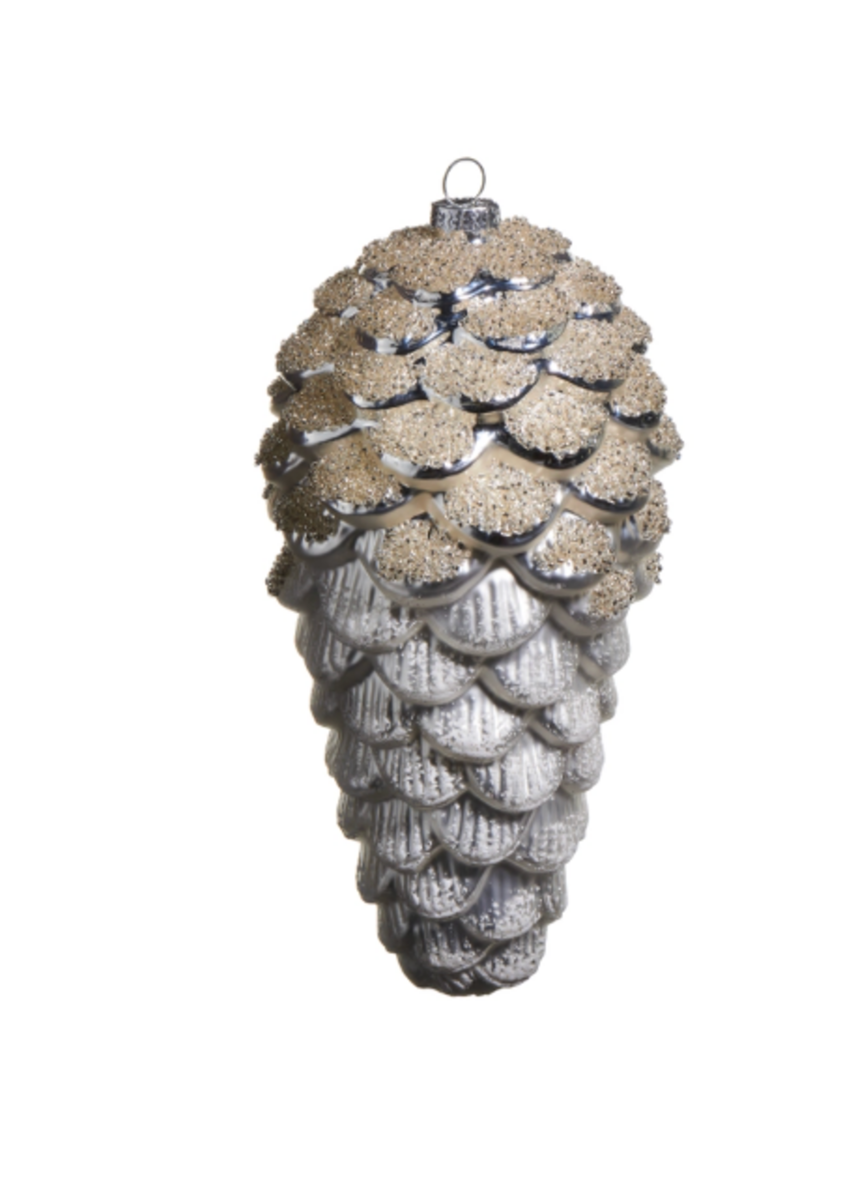 Razz Imports Glitter White Pinecone Ornament 5.5"