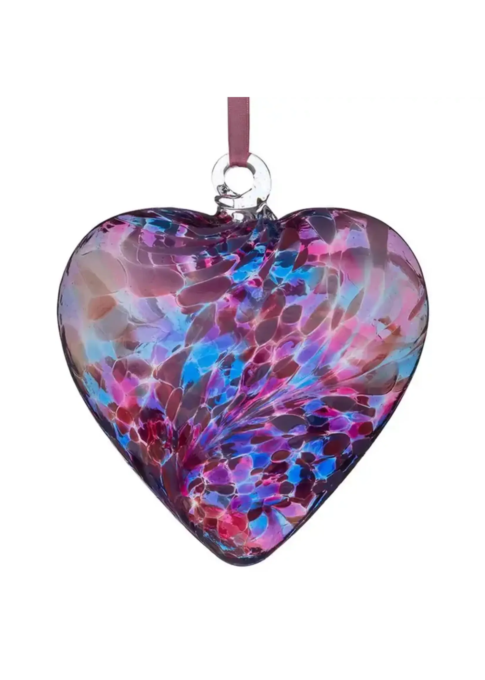 Sienna Glass Sienna Glass Ornament - Friendship Heart-Blue and Pink