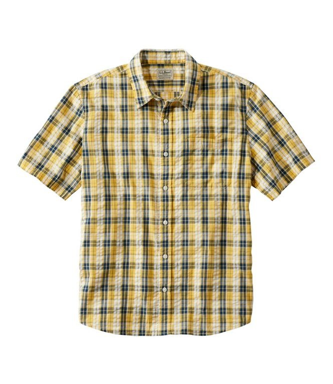L.L.Bean M's S/S Organic Cotton Seersucker Shirt, Slightly Fitted, Plaid