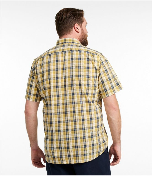 L.L.Bean M's S/S Organic Cotton Seersucker Shirt, Slightly Fitted, Plaid
