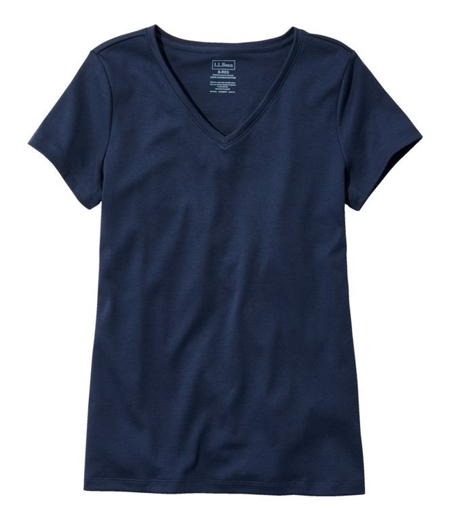 L.L.Bean W's S/S Pima Cotton Shaped V-Neck