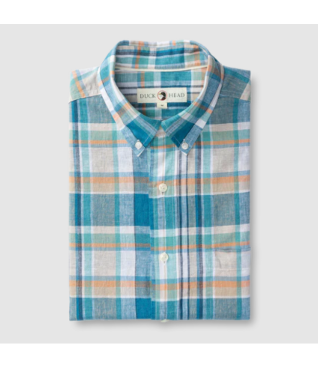 Duckhead M's Greenfield Plaid Linen Cotton Oxford Sport Shirt