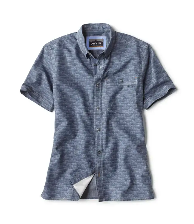 Orvis M's S/S Tech Chambray Printed Shirt