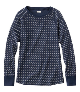 L.L.Bean W's L/S Unshrinkable Mini-Waffle Tee, Crewneck Stripe